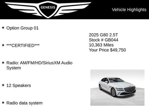 Alta White 2025 Genesis G80 2.5T