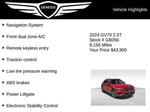 Red 2024 Genesis GV70 2.5T