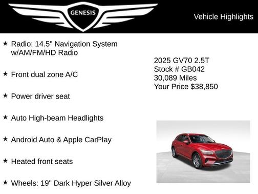 Red 2025 Genesis GV70 2.5T