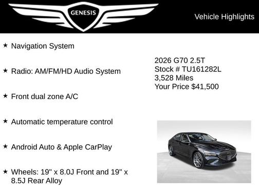 Vik Black 2026 Genesis G70 2.5T