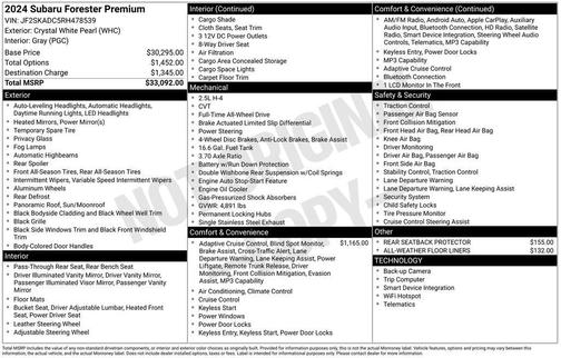 Crystal White Pearl 2024 Subaru Forester Premium