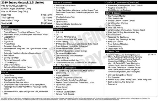 2019 Subaru Outback 2.5i Limited
