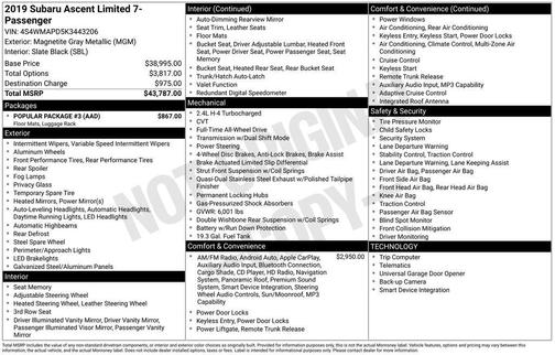 2019 Subaru Ascent Limited 7-Passenger