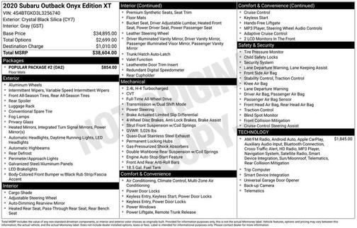 2020 Subaru Outback Onyx Edition XT