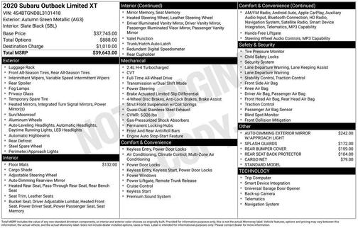 2020 Subaru Outback Limited XT