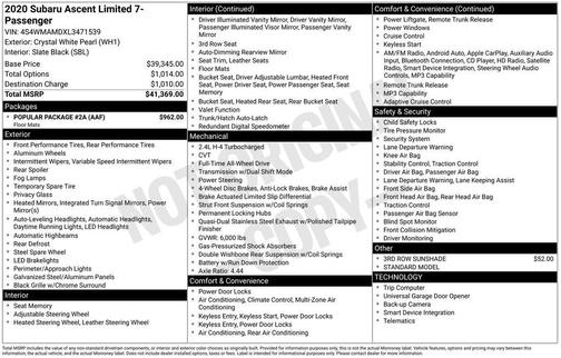 2020 Subaru Ascent Limited 7-Passenger