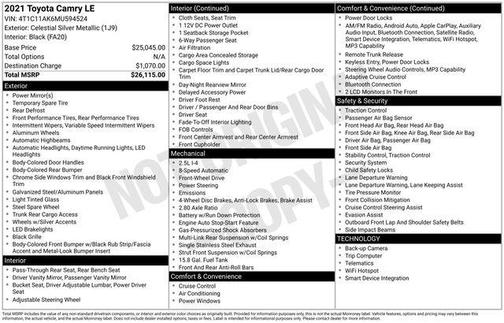 Celestial Silver 2021 Toyota Camry LE