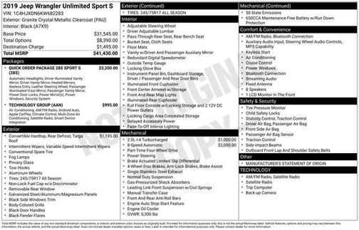 2019 Jeep Wrangler Unlimited Sport