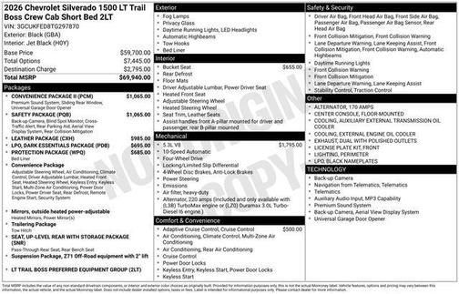 Black 2026 Chevrolet Silverado 1500 LT Trail Boss