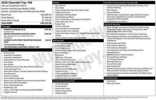 Sterling Gray Metallic 2026 Chevrolet Trax FWD 1RS