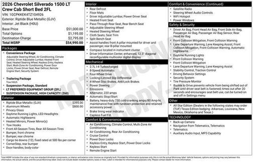 Riptide Blue Metallic 2026 Chevrolet Silverado 1500 LT