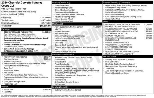 2026 Chevrolet Corvette Stingray w/2LT