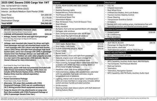 Summit White 2025 GMC Savana 2500 Work Van