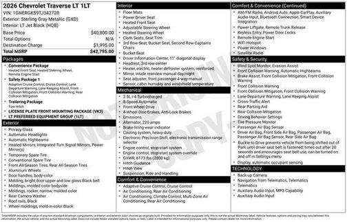 Sterling Gray Metallic 2026 Chevrolet Traverse LT