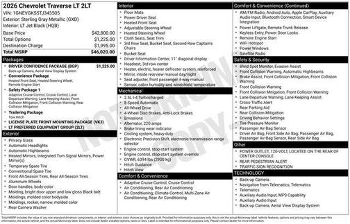 Sterling Gray Metallic 2026 Chevrolet Traverse LT