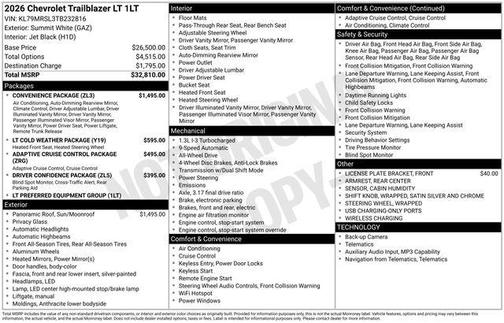 Summit White 2026 Chevrolet Trailblazer LT
