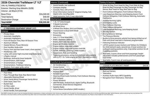Sterling Gray Metallic 2026 Chevrolet Trailblazer LT