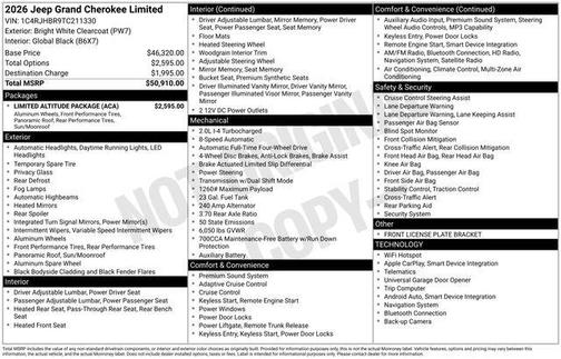Bright White Clearcoat 2026 Jeep Grand Cherokee Limited