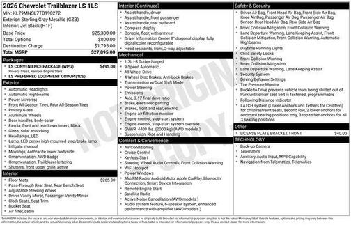 Sterling Gray Metallic 2026 Chevrolet Trailblazer LS