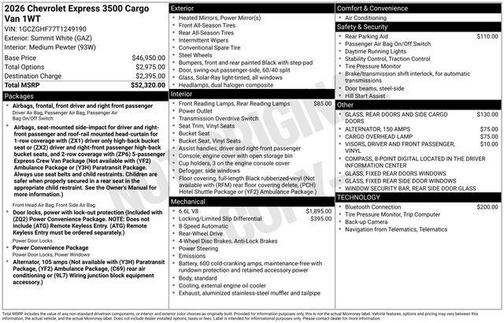 Summit White 2026 Chevrolet Express 3500 3500 Extended Wheelbase, WT, RWD
