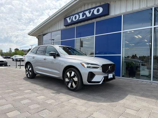 Silver Dawn Metallic 2025 Volvo XC60 Plug-In Hybrid Plus, T8 AWD Electric/Gasoline, Dark