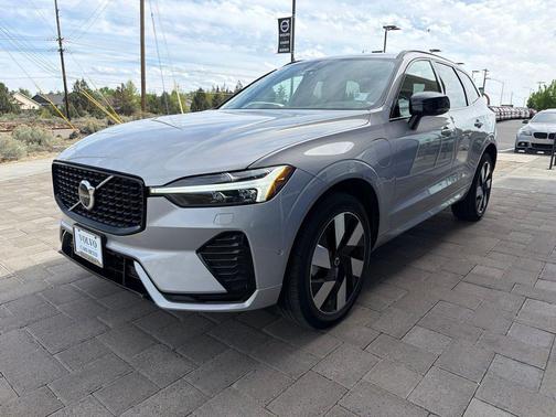 Silver Dawn Metallic 2025 Volvo XC60 Plug-In Hybrid Plus, T8 AWD Electric/Gasoline, Dark