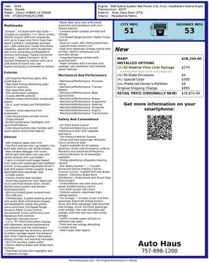 2019 Toyota Camry Hybrid LE