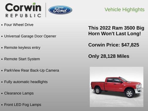 2022 RAM 3500 Big Horn Crew Cab 4x4 6'4' Box