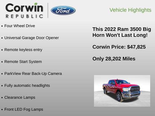 2022 RAM 3500 Big Horn Crew Cab 4x4 6'4' Box