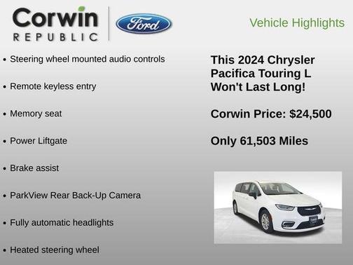 Bright White Clearcoat 2024 Chrysler Pacifica Touring L