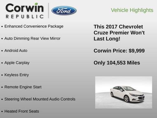 Summit White 2017 Chevrolet Cruze Premier