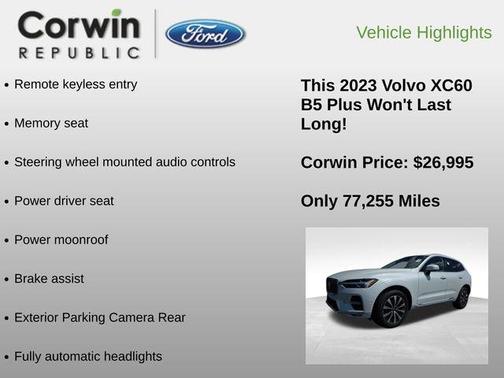 Crystal White Metallic 2023 Volvo XC60 B5 Plus Bright Theme