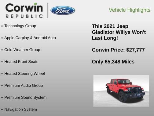 Firecracker Red Clearcoat 2021 Jeep Gladiator Willys 4x4