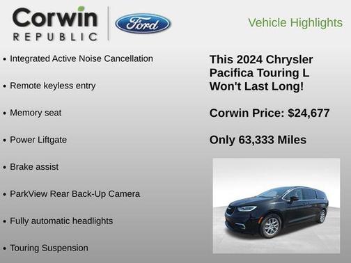 Diamond Black Crystal Pearlcoat 2024 Chrysler Pacifica Touring L