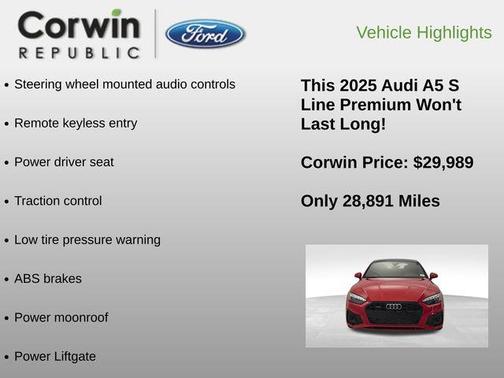 Progressive Red Metallic 2025 Audi A5 Sportback 45 S Line Premium
