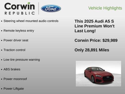 Progressive Red Metallic 2025 Audi A5 Sportback 45 S Line Premium