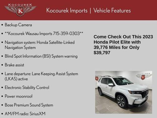 White 2023 Honda Pilot Elite