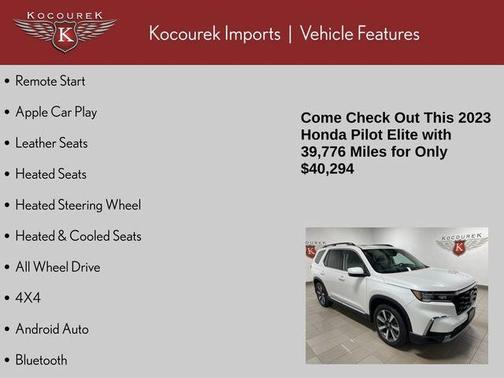 White 2023 Honda Pilot Elite