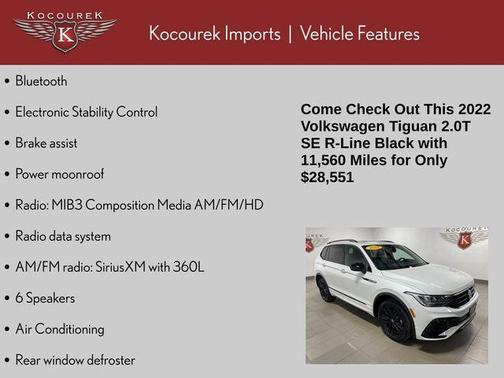 Oryx White Pearl Effect 2022 Volkswagen Tiguan 2.0T SE R-Line Black