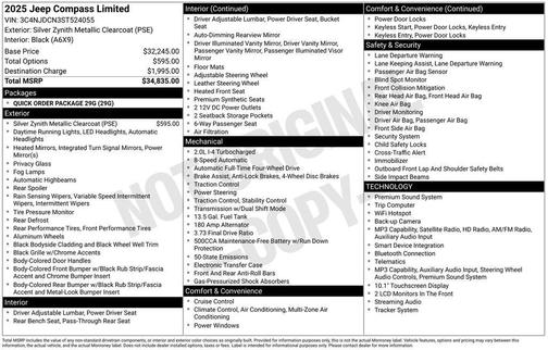 Silver Zynith Metallic Clearcoat 2025 Jeep Compass Limited