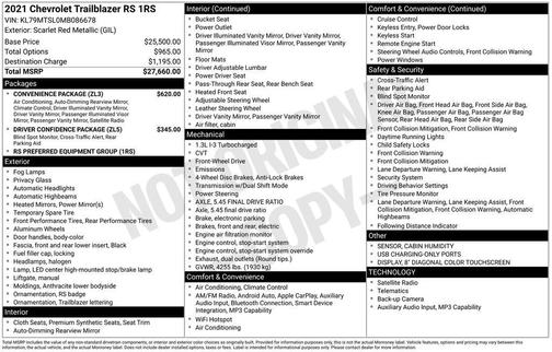 Scarlet Red Metallic 2021 Chevrolet Trailblazer RS