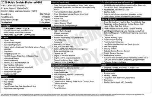 Summit White 2026 Buick Envista Preferred FWD