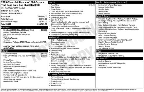 Black 2025 Chevrolet Silverado 1500 Custom Trail Boss