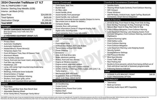 Sterling Gray Metallic 2024 Chevrolet Trailblazer LT