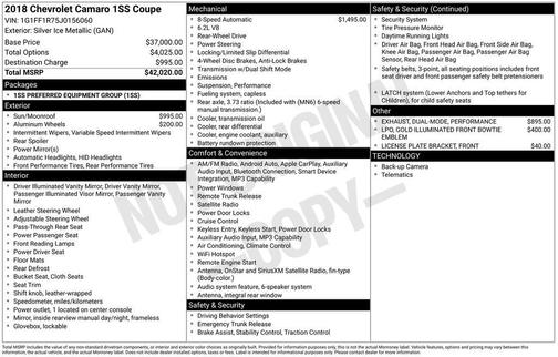 Silver Ice Metallic 2018 Chevrolet Camaro 1SS
