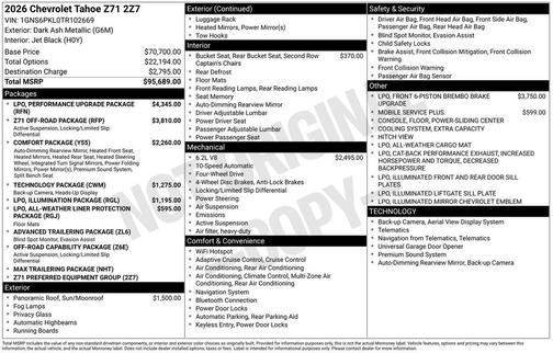 Dark Ash Metallic 2026 Chevrolet Tahoe 4WD Z71