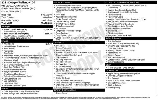 Pitch Black Clearcoat 2021 Dodge Challenger GT