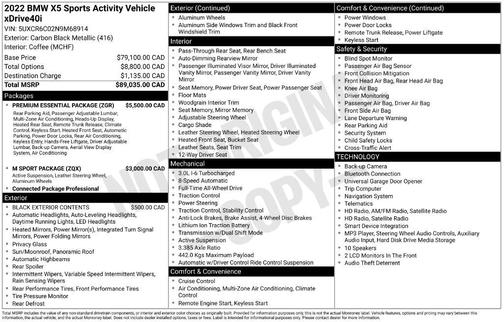 Carbon Black Metallic 2022 BMW X5 xDrive40i