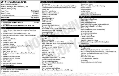 Midnight Black Metallic 2019 Toyota Highlander LE