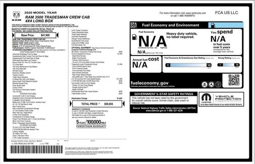 2020 RAM 3500 Tradesman Crew Cab 4x4 8' Box